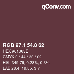 Color code: RGB 97.1 54.8 62 | qconv.com