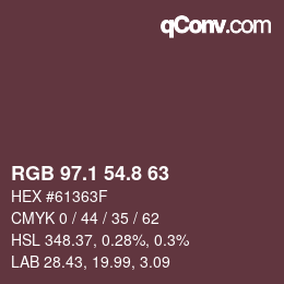 Color code: RGB 97.1 54.8 63 | qconv.com