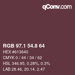 Color code: RGB 97.1 54.8 64 | qconv.com
