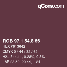 Color code: RGB 97.1 54.8 66 | qconv.com