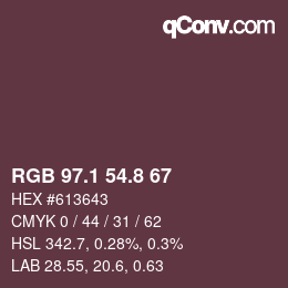 Color code: RGB 97.1 54.8 67 | qconv.com