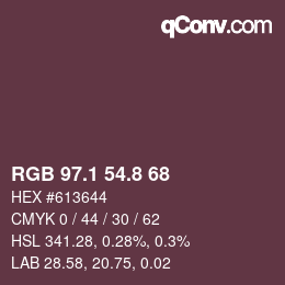 Color code: RGB 97.1 54.8 68 | qconv.com