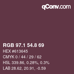 カラーコード: RGB 97.1 54.8 69 | qconv.com
