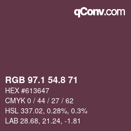 Color code: RGB 97.1 54.8 71 | qconv.com