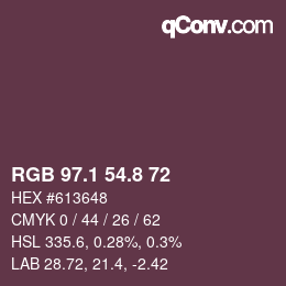 Color code: RGB 97.1 54.8 72 | qconv.com