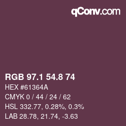Color code: RGB 97.1 54.8 74 | qconv.com