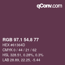 Color code: RGB 97.1 54.8 77 | qconv.com