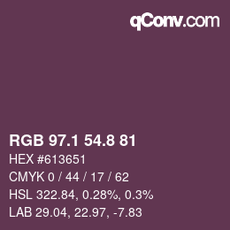 カラーコード: RGB 97.1 54.8 81 | qconv.com