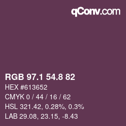 カラーコード: RGB 97.1 54.8 82 | qconv.com