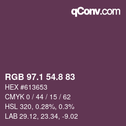カラーコード: RGB 97.1 54.8 83 | qconv.com