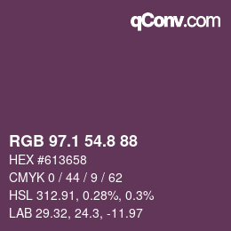 カラーコード: RGB 97.1 54.8 88 | qconv.com