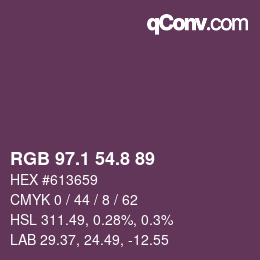 カラーコード: RGB 97.1 54.8 89 | qconv.com