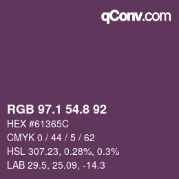 Color code: RGB 97.1 54.8 92 | qconv.com