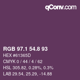 Color code: RGB 97.1 54.8 93 | qconv.com
