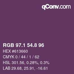 カラーコード: RGB 97.1 54.8 96 | qconv.com