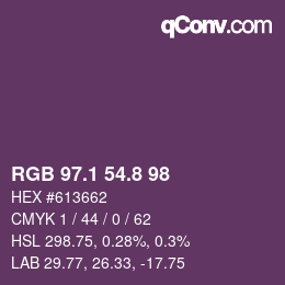 Color code: RGB 97.1 54.8 98 | qconv.com