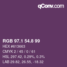 カラーコード: RGB 97.1 54.8 99 | qconv.com