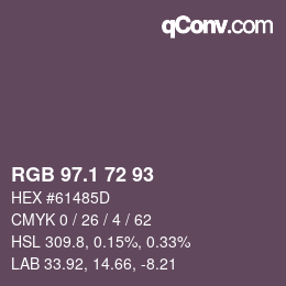 カラーコード: RGB 97.1 72 93 | qconv.com