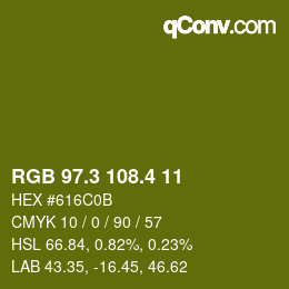 カラーコード: RGB 97.3 108.4 11 | qconv.com