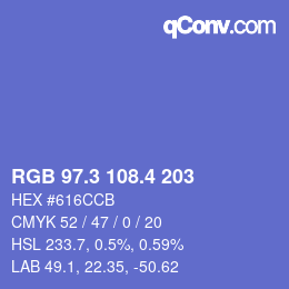 カラーコード: RGB 97.3 108.4 203 | qconv.com