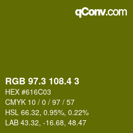 カラーコード: RGB 97.3 108.4 3 | qconv.com