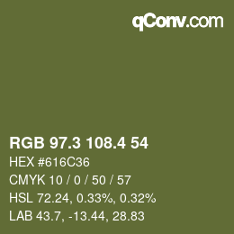 カラーコード: RGB 97.3 108.4 54 | qconv.com