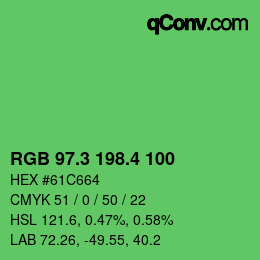 カラーコード: RGB 97.3 198.4 100 | qconv.com