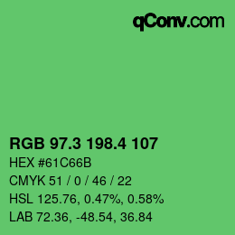 カラーコード: RGB 97.3 198.4 107 | qconv.com