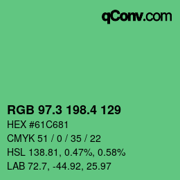 カラーコード: RGB 97.3 198.4 129 | qconv.com