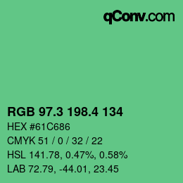 カラーコード: RGB 97.3 198.4 134 | qconv.com