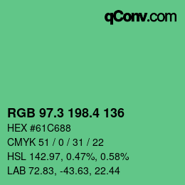カラーコード: RGB 97.3 198.4 136 | qconv.com