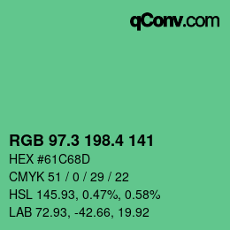 カラーコード: RGB 97.3 198.4 141 | qconv.com