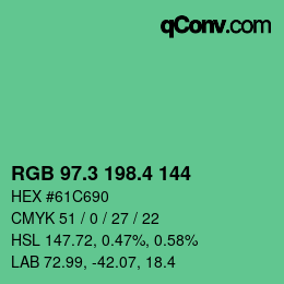 カラーコード: RGB 97.3 198.4 144 | qconv.com
