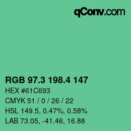 カラーコード: RGB 97.3 198.4 147 | qconv.com