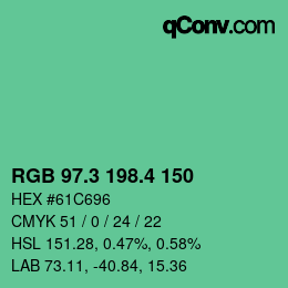 カラーコード: RGB 97.3 198.4 150 | qconv.com