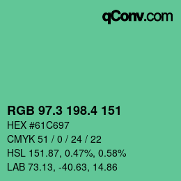 カラーコード: RGB 97.3 198.4 151 | qconv.com