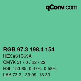 カラーコード: RGB 97.3 198.4 154 | qconv.com