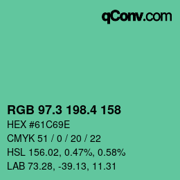 カラーコード: RGB 97.3 198.4 158 | qconv.com