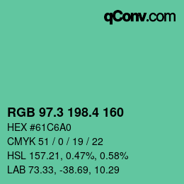 カラーコード: RGB 97.3 198.4 160 | qconv.com