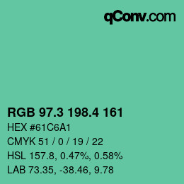 カラーコード: RGB 97.3 198.4 161 | qconv.com