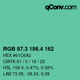 カラーコード: RGB 97.3 198.4 162 | qconv.com