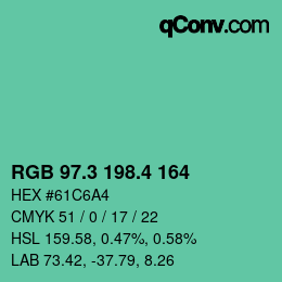 カラーコード: RGB 97.3 198.4 164 | qconv.com