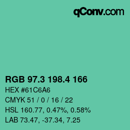 カラーコード: RGB 97.3 198.4 166 | qconv.com