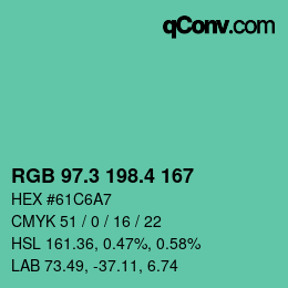 カラーコード: RGB 97.3 198.4 167 | qconv.com