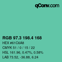 カラーコード: RGB 97.3 198.4 168 | qconv.com