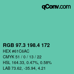 カラーコード: RGB 97.3 198.4 172 | qconv.com