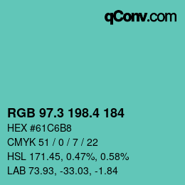 カラーコード: RGB 97.3 198.4 184 | qconv.com