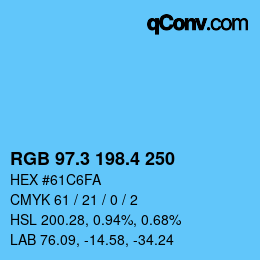 カラーコード: RGB 97.3 198.4 250 | qconv.com
