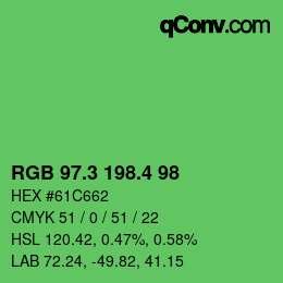 カラーコード: RGB 97.3 198.4 98 | qconv.com