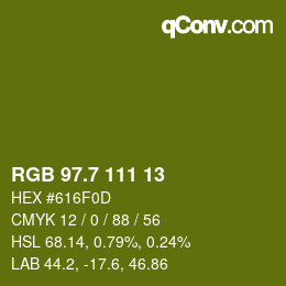 カラーコード: RGB 97.7 111 13 | qconv.com